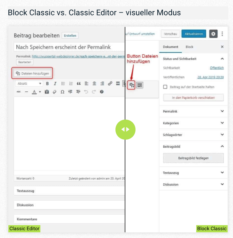 WordPress Gutenberg-Editor - Block Classic vs. Classic Editor