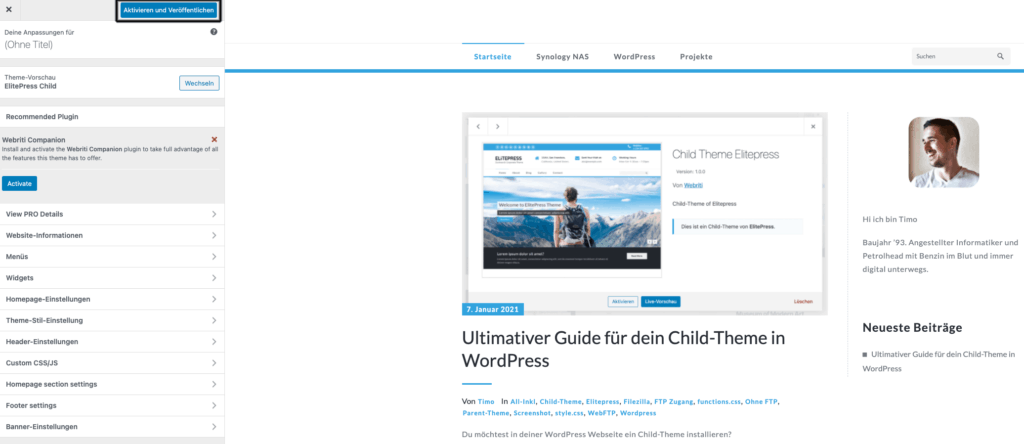 WordPress Plugin Child-Theme Configurator Customizer